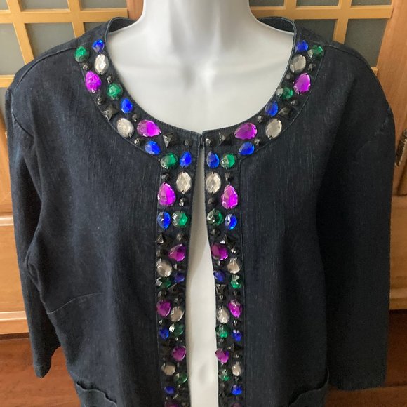 Ruby Rd. Woman Collarless Jeweled Denim Jacket 18W - Picture 1 of 9